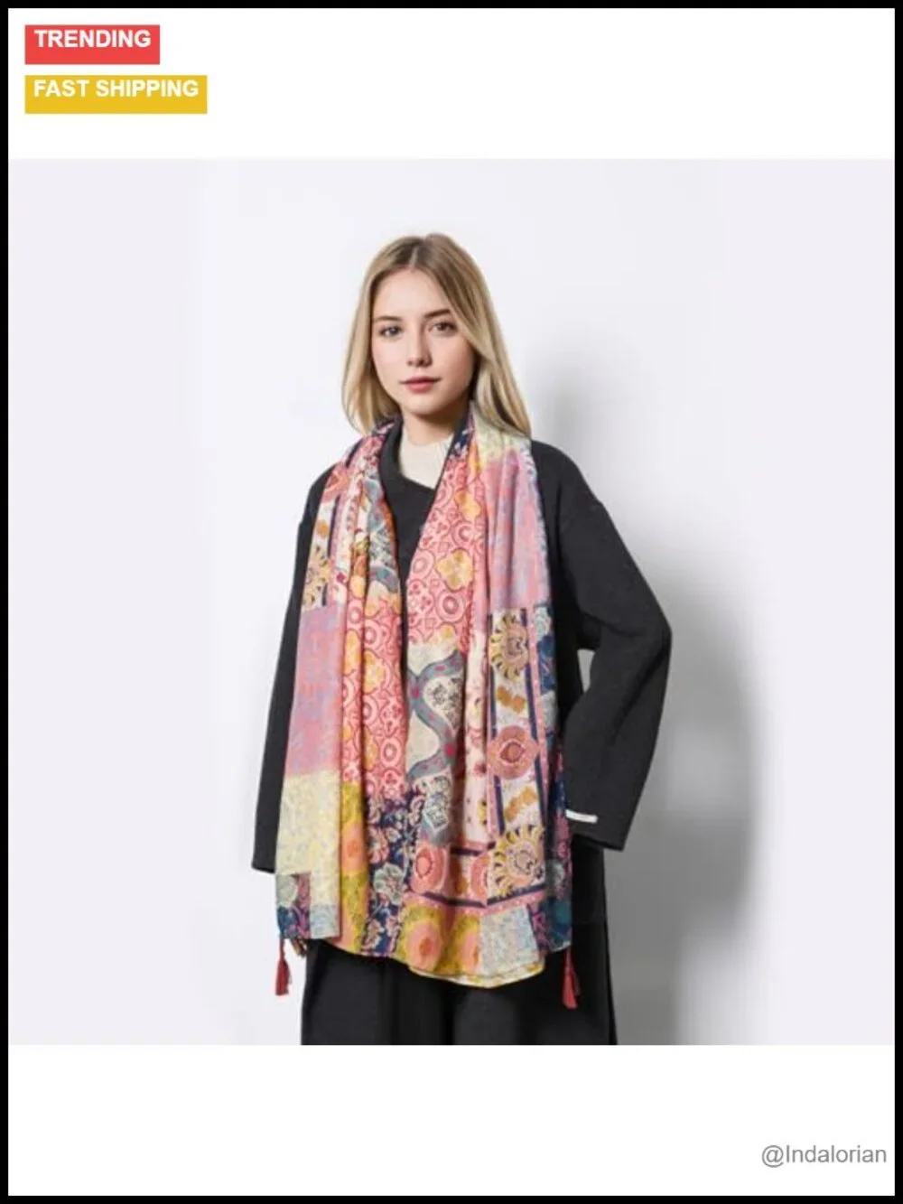 Lightweight Voile Floral Scarves Wrap Shawl with Fringe